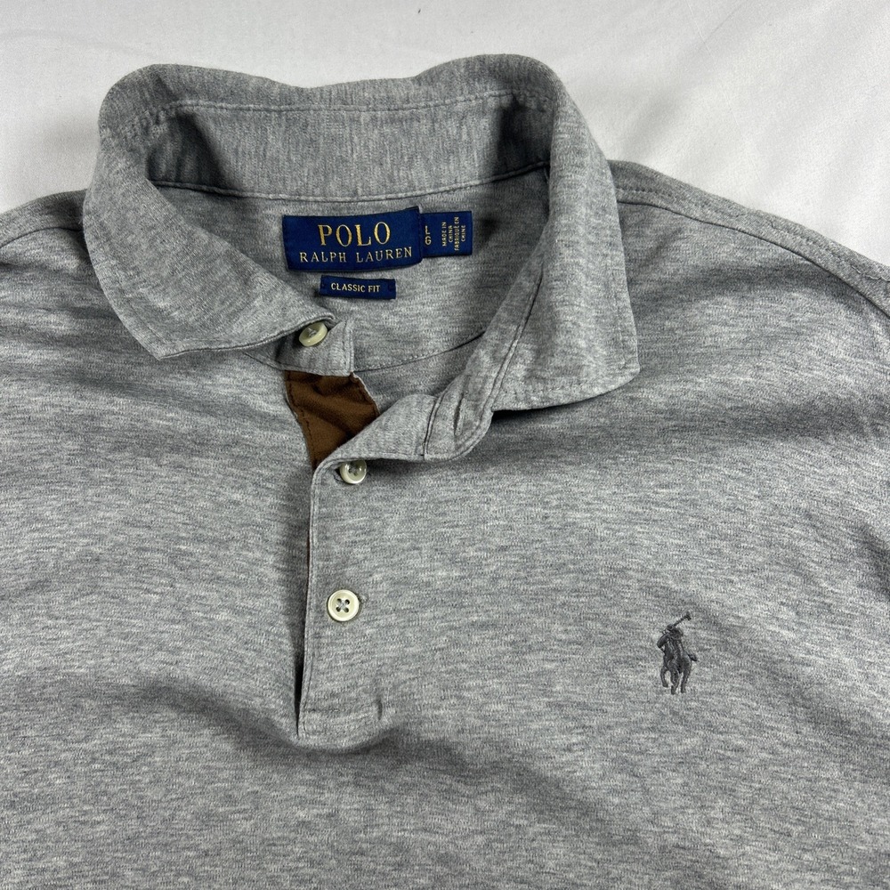 Polo Ralph Lauren Polo Shirt Mens Large Gray Long Sleeve Classic Fit Pony Logo